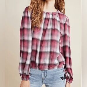 Anthropologie Cloth & Stone Glacier plaid Top